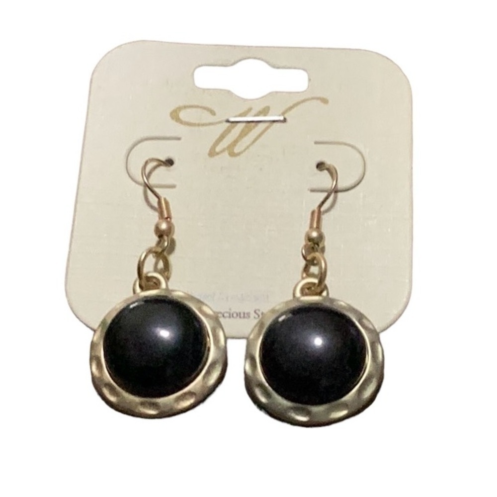 Black Glass Gold tone earrings #144